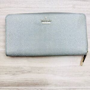 Kate Spade New York Shimmy Glitter Silver Large Continental Zip Wallet EUC